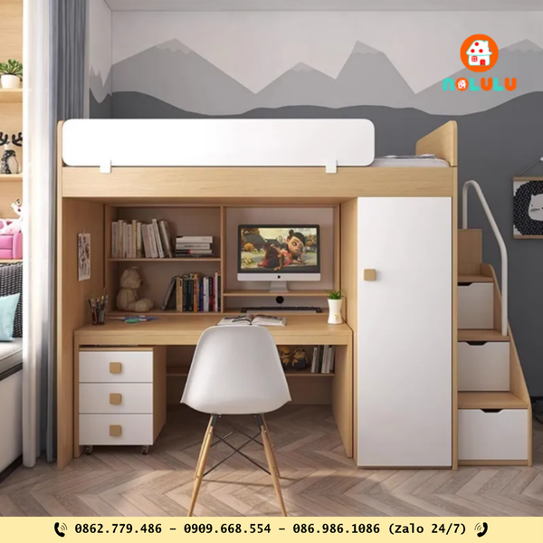 2. Giường tầng đa năng – Tích hợp lưu trữ, tủ đồ và bàn học tiện ích