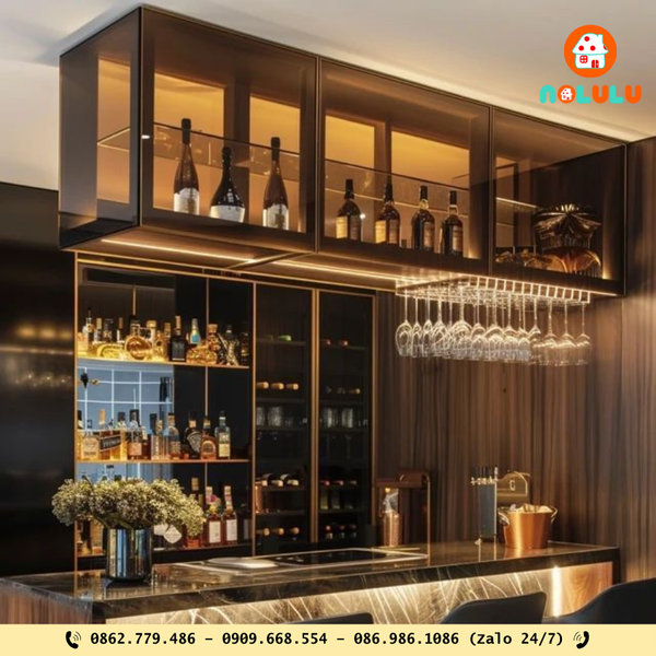 Mẫu tủ rượu gỗ đẹp, giá rẻ dành cho phòng khách hiện đại