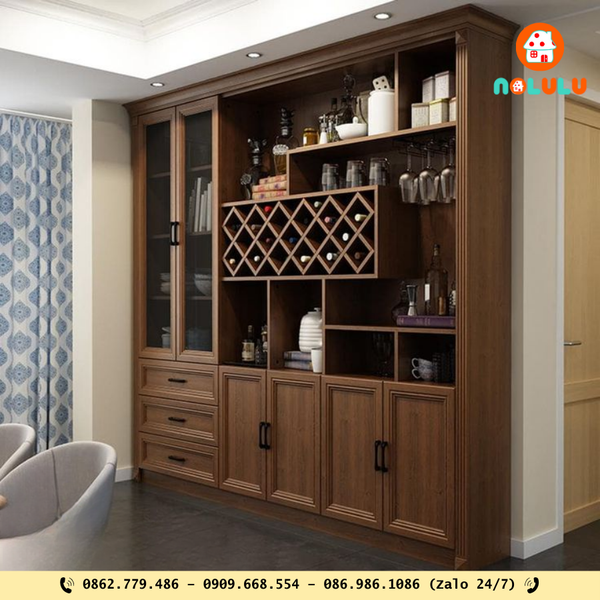 Mẫu tủ rượu gỗ đẹp, giá rẻ dành cho phòng khách hiện đại