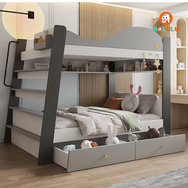 3. Giường tầng kết hợp kệ – Thiết kế thông minh cho trẻ yêu học hỏi