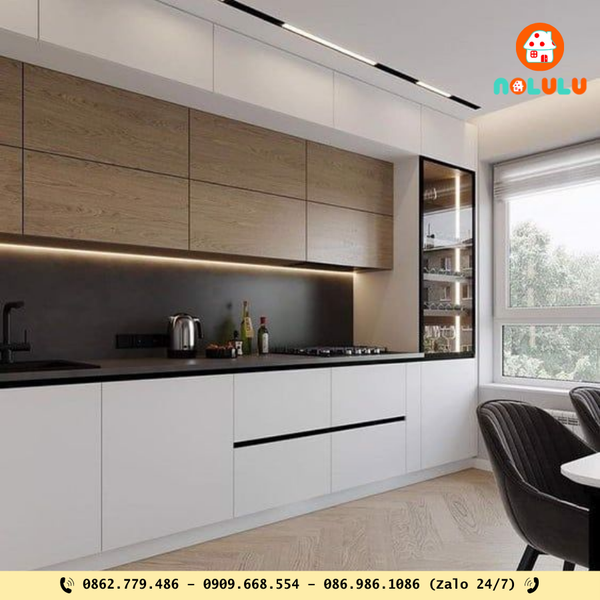 Tủ bếp chữ I: Gọn gàng, tiết kiệm không gian.