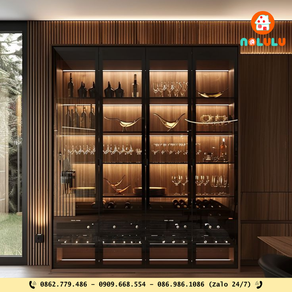 Mẫu tủ rượu gỗ đẹp, giá rẻ dành cho phòng khách hiện đại