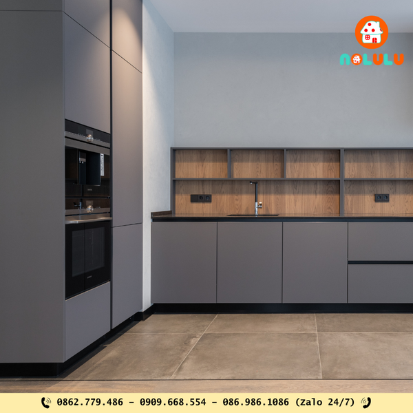 Tủ bếp chữ L: Phổ biến trong căn hộ hoặc nhà phố.