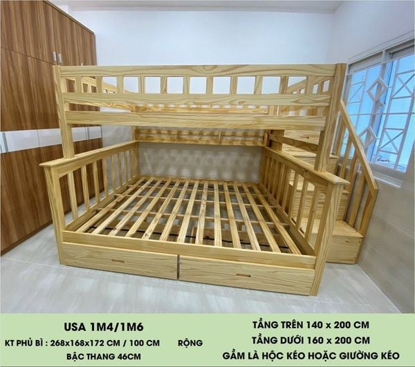 Giường Tầng Cao Cấp LUX 1m6 - 1m4