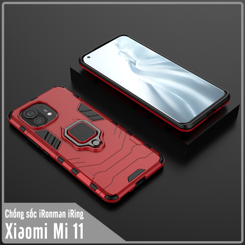 Ốp lưng Xiaomi Mi 11 iRON MAN IRING viền dẻo chống sốc, mặt lưng có móc tay kiêm chân đế 6