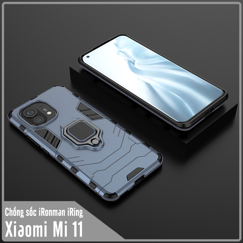 Ốp lưng Xiaomi Mi 11 iRON MAN IRING viền dẻo chống sốc, mặt lưng có móc tay kiêm chân đế 7