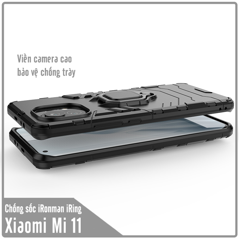 Ốp lưng Xiaomi Mi 11 iRON MAN IRING viền dẻo chống sốc, mặt lưng có móc tay kiêm chân đế 2