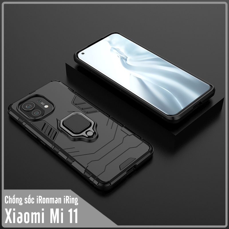 Ốp lưng Xiaomi Mi 11 iRON MAN IRING viền dẻo chống sốc, mặt lưng có móc tay kiêm chân đế 5