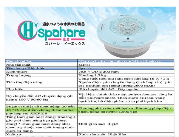 Máy tắm hydro Mirai Spahare EX-h5
