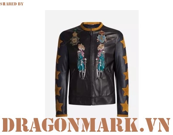 áo khoác da Dolce & Gabbana Leather Bomber Jacket with Patches