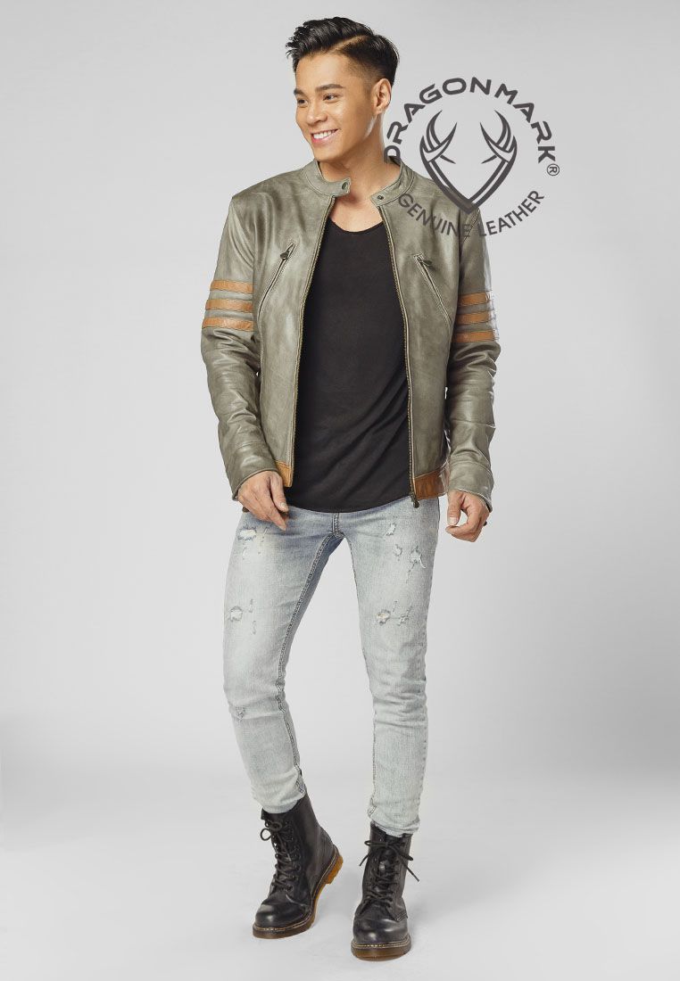 áo da bò xám cao cấp Logan