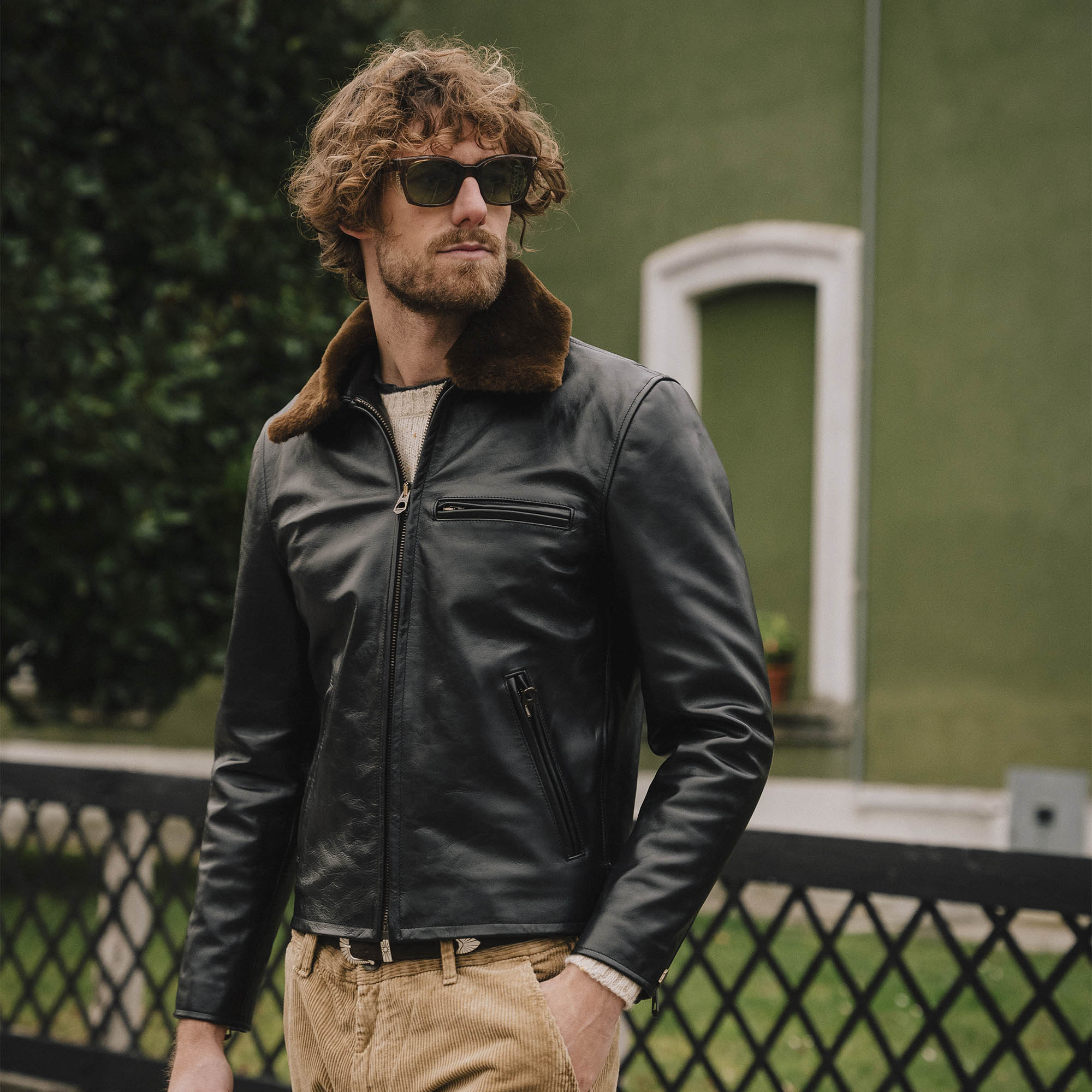 áo da nam cổ lông