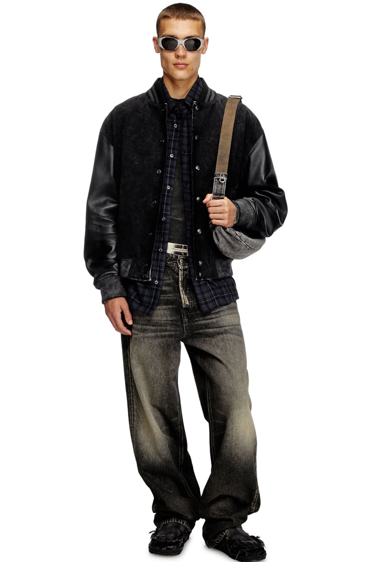 áo da nam phối vải denim của hàng diesel