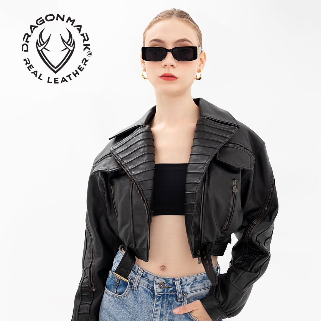 áo khoác da nữ dáng ngắn, crop