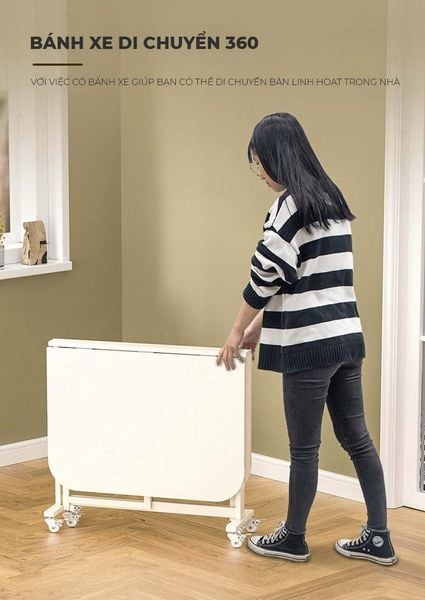 bàn ăn gấp gọn có bánh xe