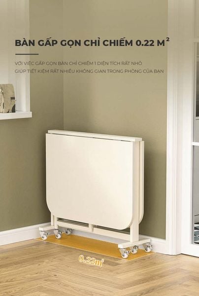 bàn ăn gấp gọn có bánh xe