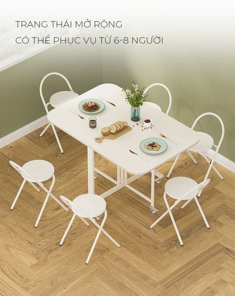bàn ăn gấp gọn có bánh xe