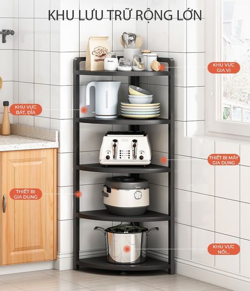 Kệ Góc 4 Tầng - Full Đen - 89cm x 30.5cm/ 115cm x 30.5cm - GM119