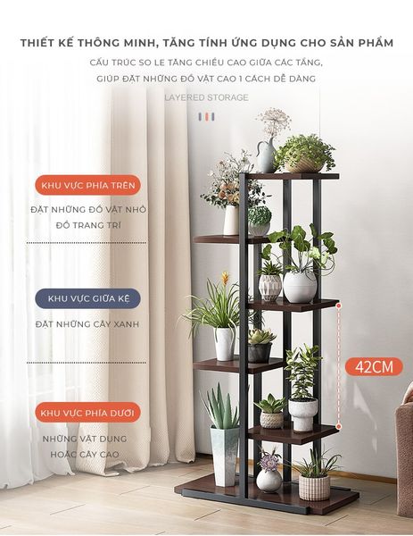 Kệ Để Chậu Cây Đa Tầng Khung Trắng Vân Gỗ/ Khung Đen Óc Chó - GM159