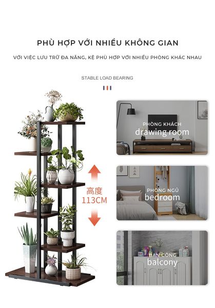 Kệ Để Chậu Cây Đa Tầng Khung Trắng Vân Gỗ/ Khung Đen Óc Chó - GM159