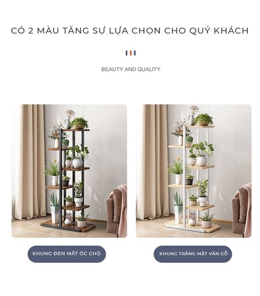 Kệ Để Chậu Cây Đa Tầng Khung Trắng Vân Gỗ/ Khung Đen Óc Chó - GM159