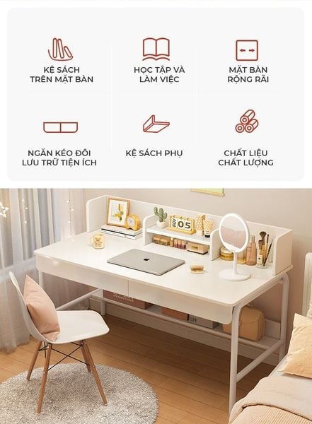 Bàn Làm Việc Có Ngăn Full Trắng - GM162 - Nội Thất IGA Việt Nam