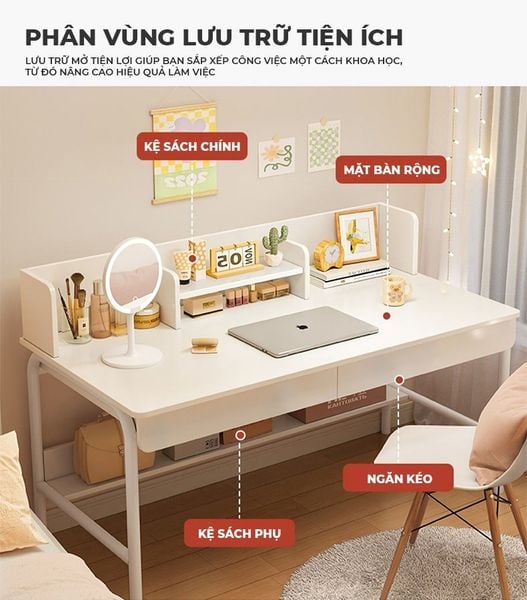 Bàn Làm Việc Có Ngăn Full Trắng - GM162 - Nội Thất IGA Việt Nam