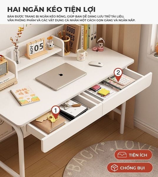 Bàn Làm Việc Có Ngăn Full Trắng - GM162 - Nội Thất IGA Việt Nam