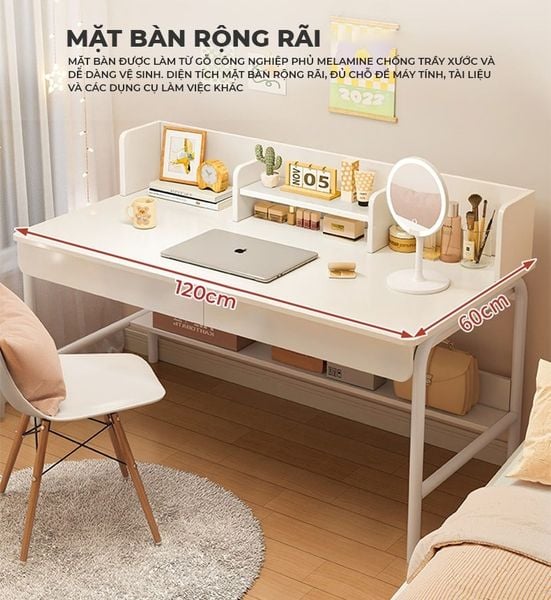 Bàn Làm Việc Có Ngăn Full Trắng - GM162 - Nội Thất IGA Việt Nam