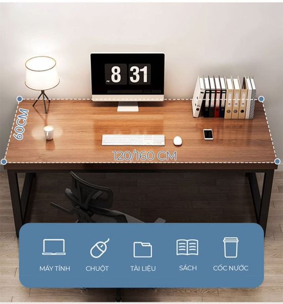 Bàn Làm Việc Khung Đen - Màu Vân Gỗ/Màu Óc Chó - GM166 - Nội Thất IGA Việt Nam