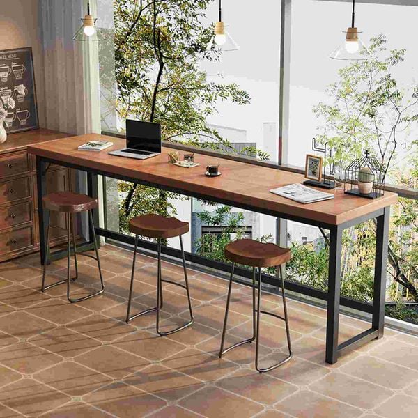 Bàn làm việc khung đen gỗ óc chó