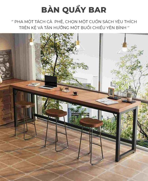 Bàn làm việc khung đen gỗ óc chó