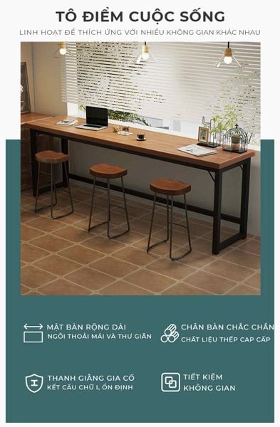 Bàn làm việc khung đen gỗ óc chó