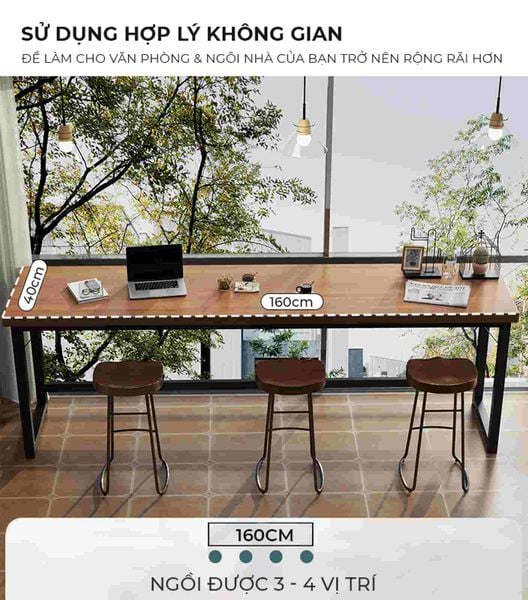 Bàn làm việc khung đen gỗ óc chó