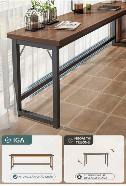 Bàn làm việc khung đen gỗ óc chó
