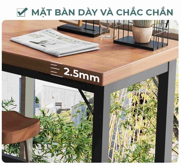 Bàn làm việc khung đen gỗ óc chó