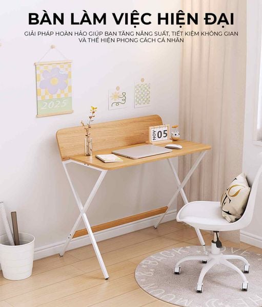 Bàn làm việc khung trắng vân gỗ