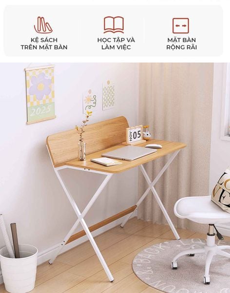 Bàn làm việc khung trắng vân gỗ