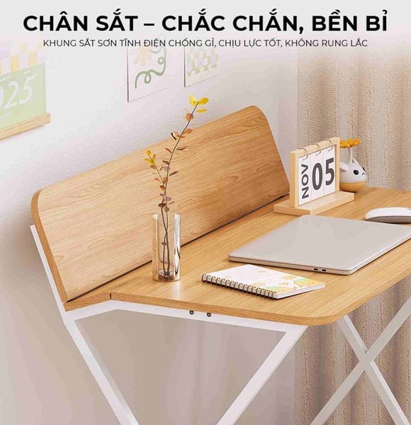 Bàn làm việc khung trắng vân gỗ