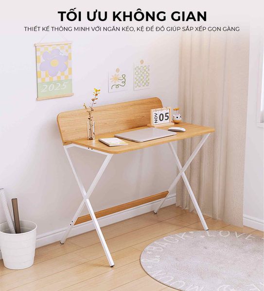 Bàn làm việc khung trắng vân gỗ