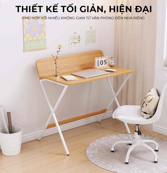 Bàn làm việc khung trắng vân gỗ