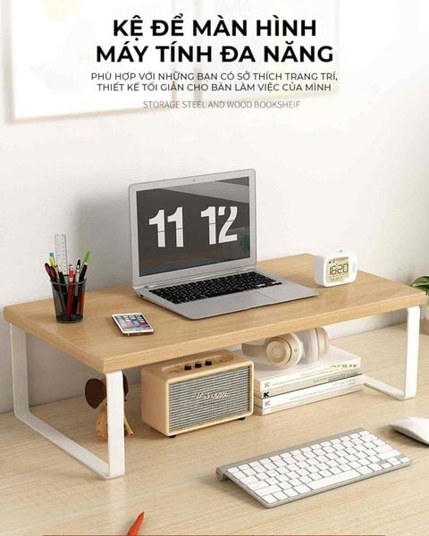 Kệ laptop để bàn khung trắng vân gỗ