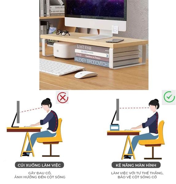 Kệ laptop để bàn khung trắng vân gỗ