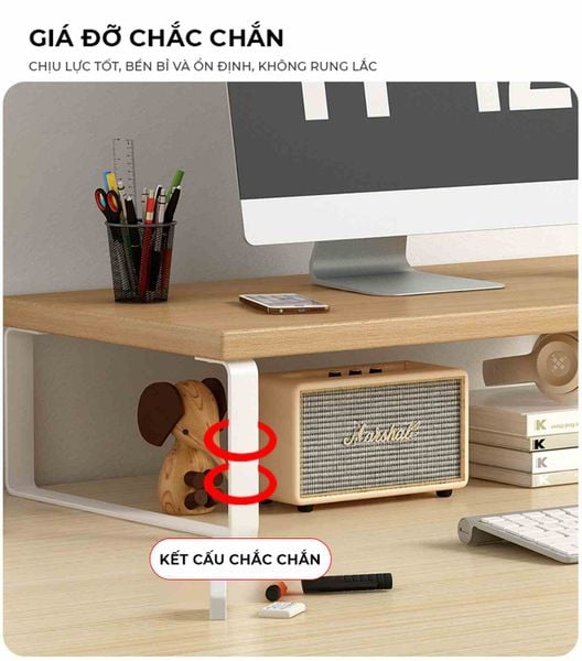 Kệ laptop để bàn khung trắng vân gỗ