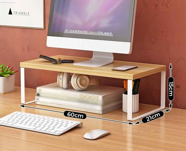 Kệ laptop để bàn khung trắng vân gỗ