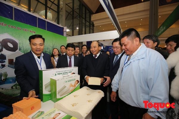 Thủ tướng và lãnh đạo Chính phủ tham quan trưng bày các sản phẩm tiêu biểu của doanh nghiệp Việt