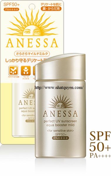 Kem chống nắng Shiseido Anessa Perfect UV Sunscreen Aqua Booster Mild For Sensitive Skin SPF50+/PA++++ mẫu mới 2017 cho da nhạy cảm và da em bé