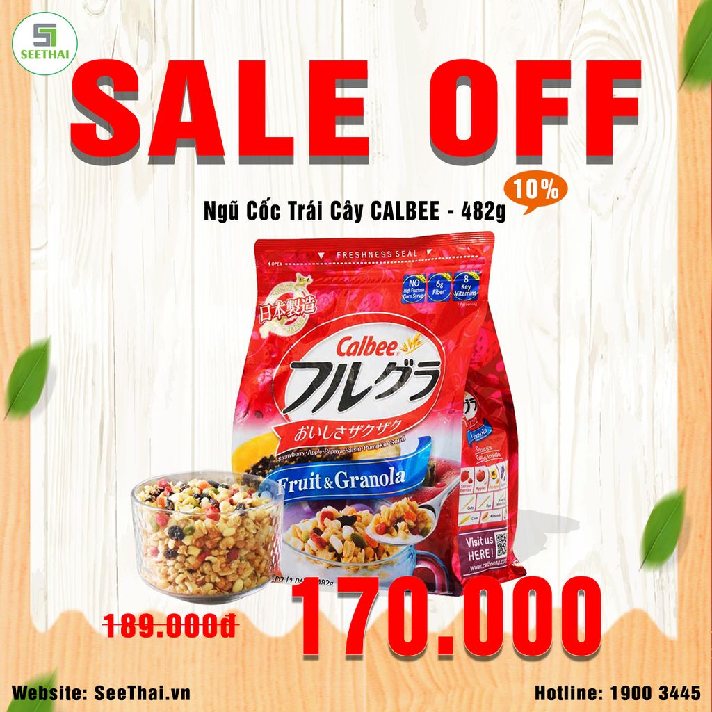 SALE OFF 10% - Ngũ Cốc Trái Cây Calbee Nhật Bản 482g