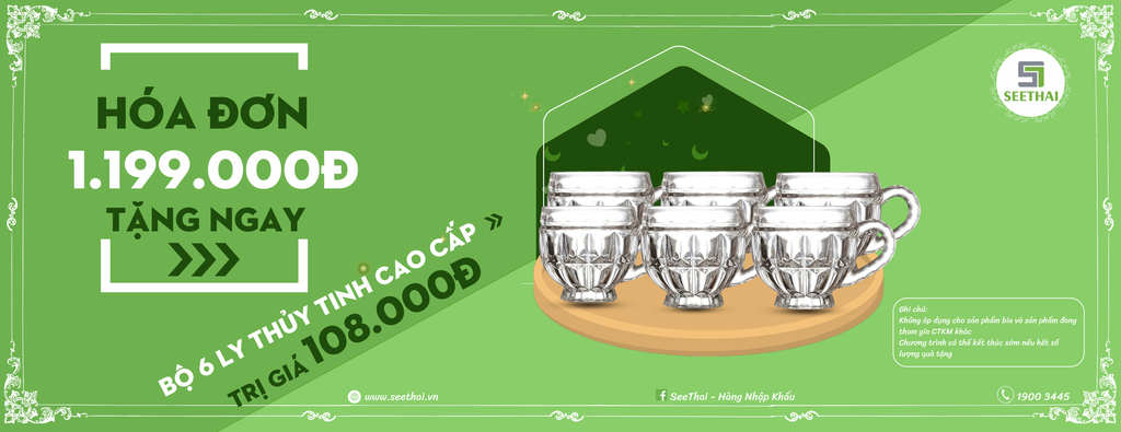 Tặng Bộ 6 Ly Thủy Tinh Cho Hóa Đơn từ 1.199.000đ