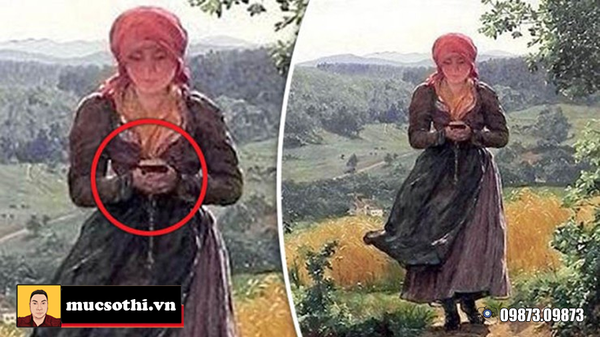 Kinh ngạc khi mục sở thị bức tranh có người phụ nữ cầm smartphone từ năm 1860
